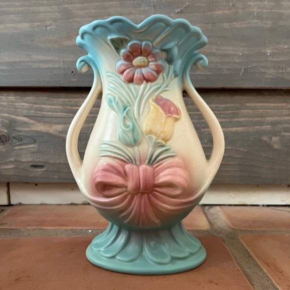 RARE Vintage Original Hull Art Bow Knot Double Handle Vase B-7-8.5” - Picture 1 of 16